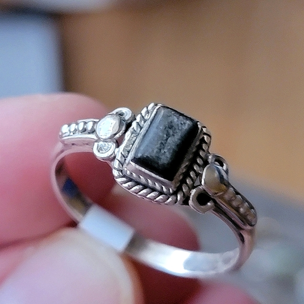 Black Obsidian Sterling Silver Orion Ring Filigree Sheen Cabochon